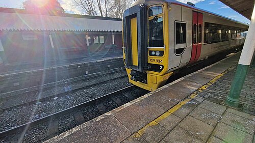 A Transport for Wales Train at Newtown Station