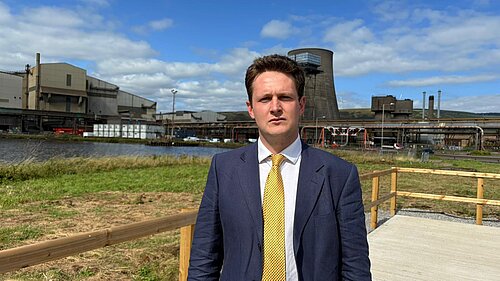 David Chadwick in front of decomissioned blast furance at Port Talbot